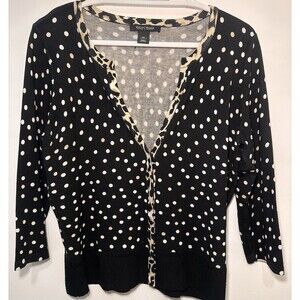 White House Black Market Polka Dot Animal Print Cardigan Sweater Medium